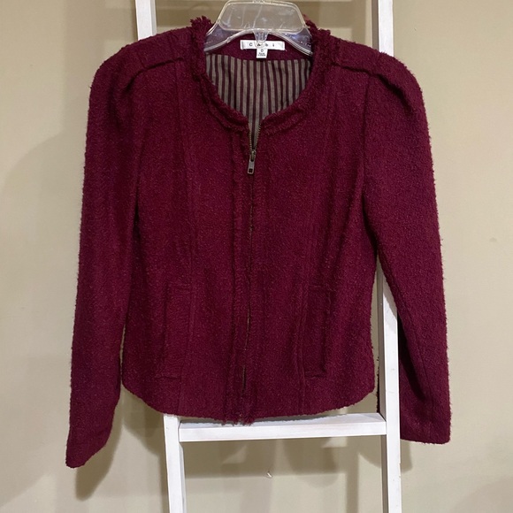 CAbi Jackets & Blazers - CAbi #530 Deep Red Britt Zip Front Jacket Blazer Fringe Lined EUC Women's Size S